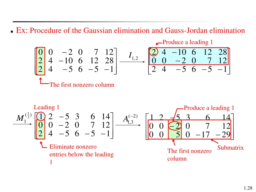 ex procedure of the gaussian elimination