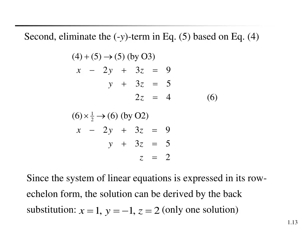 second eliminate the y term in eq 5 based on eq 4