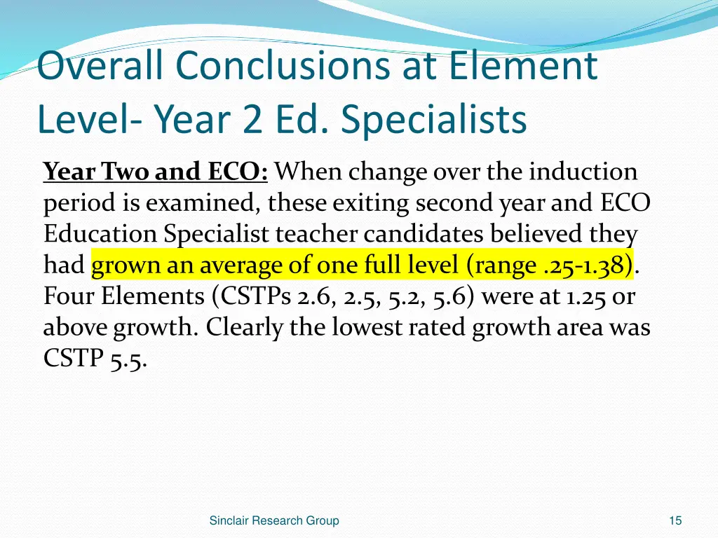 overall conclusions at element level year