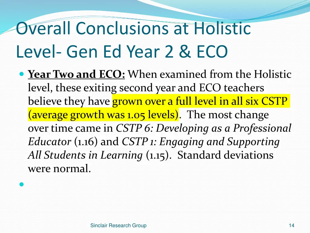 overall conclusions at holistic level gen ed year