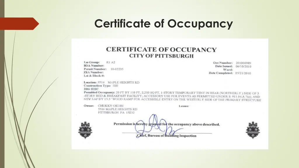 certificate of occupancy 1