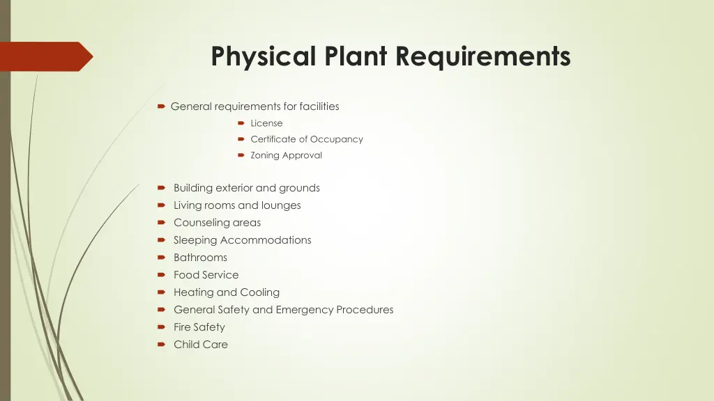 physical plant requirements