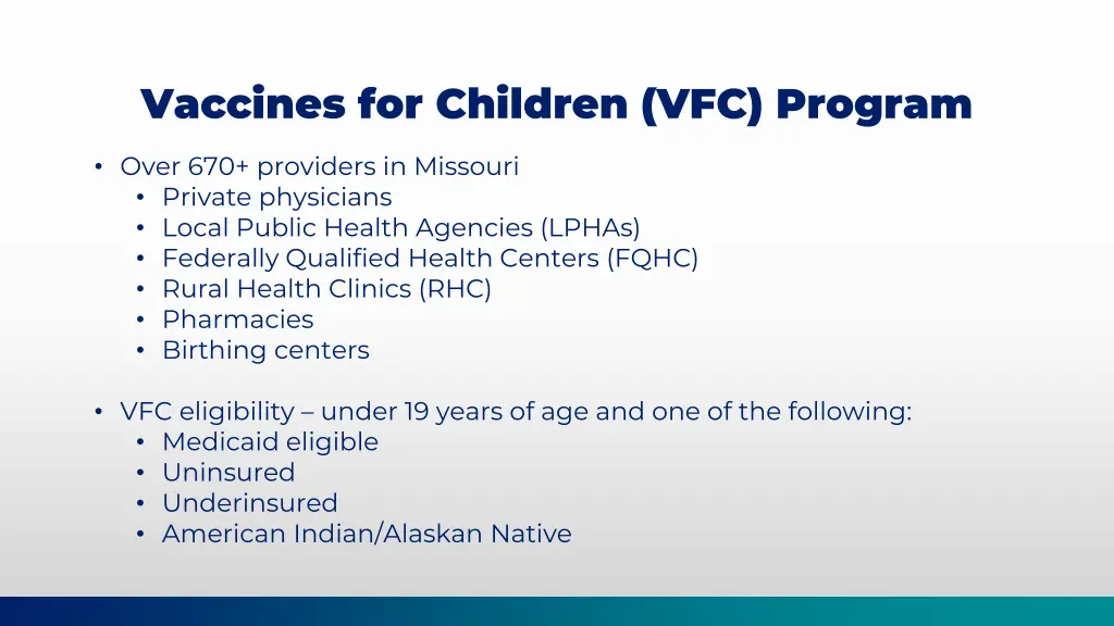 vaccines for children vfc program