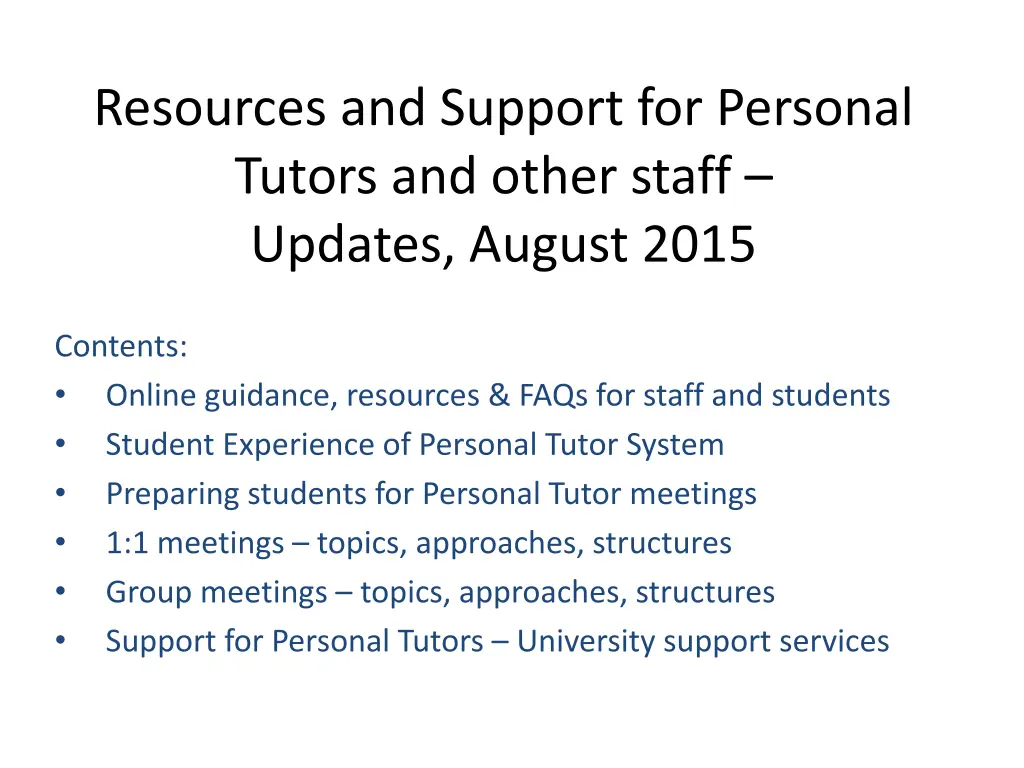 resources and support for personal tutors