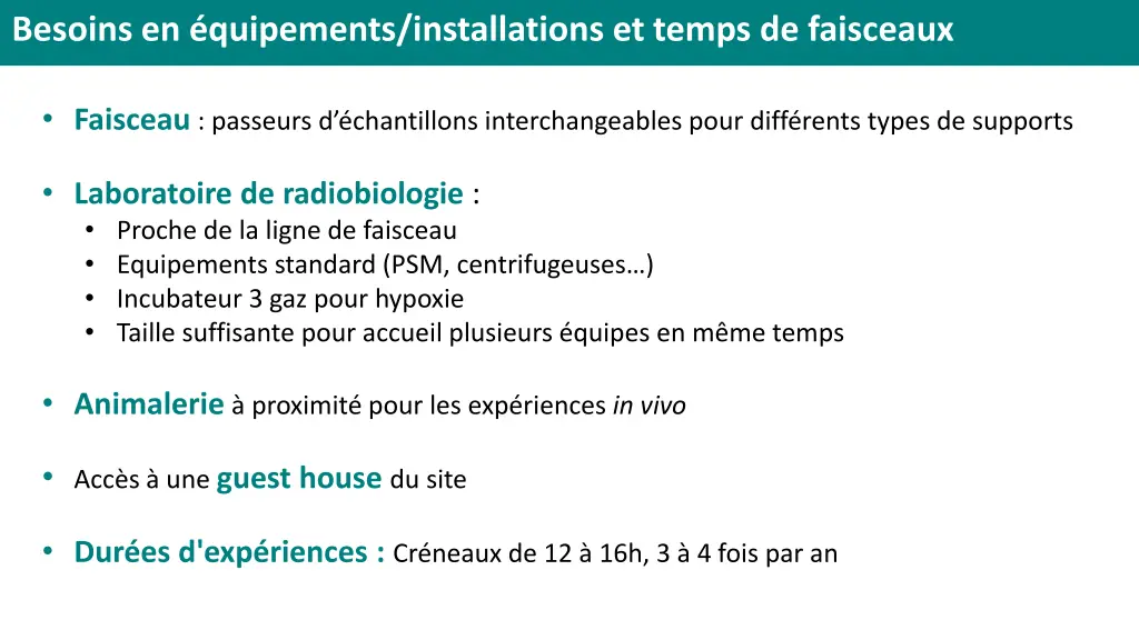 besoins en quipements installations et temps
