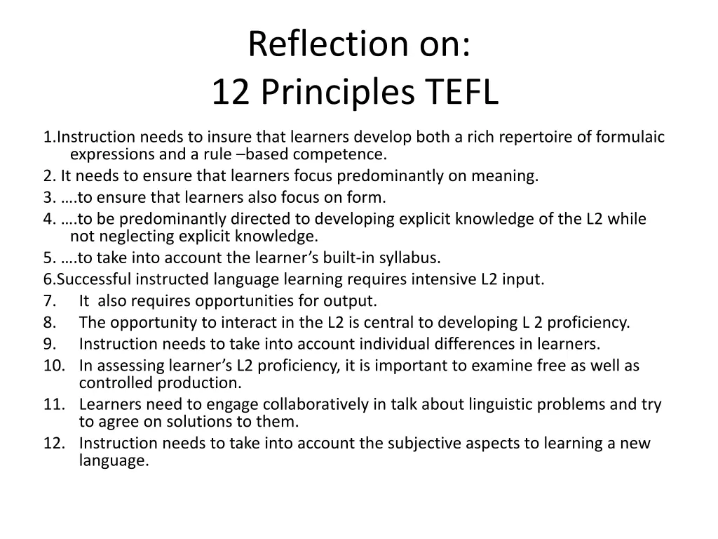 reflection on 12 principles tefl