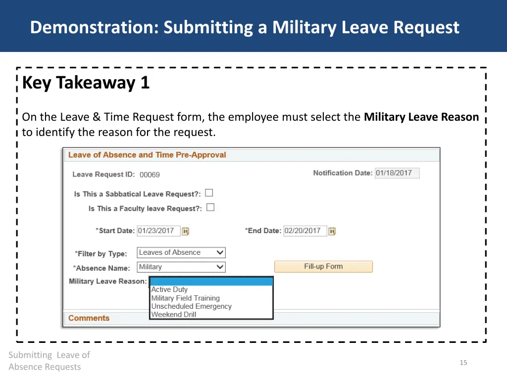 demonstration submitting a military leave request 1