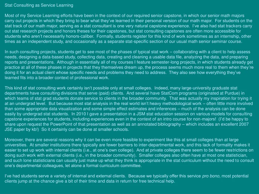 stat consulting as service learning