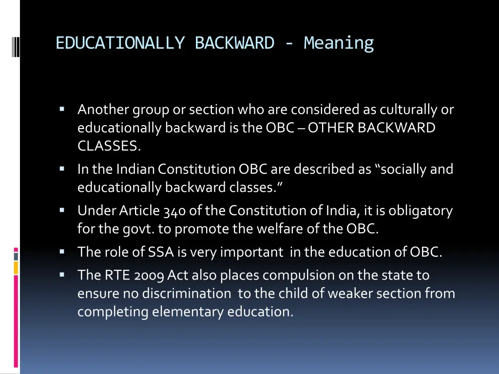 educationally backward meaning