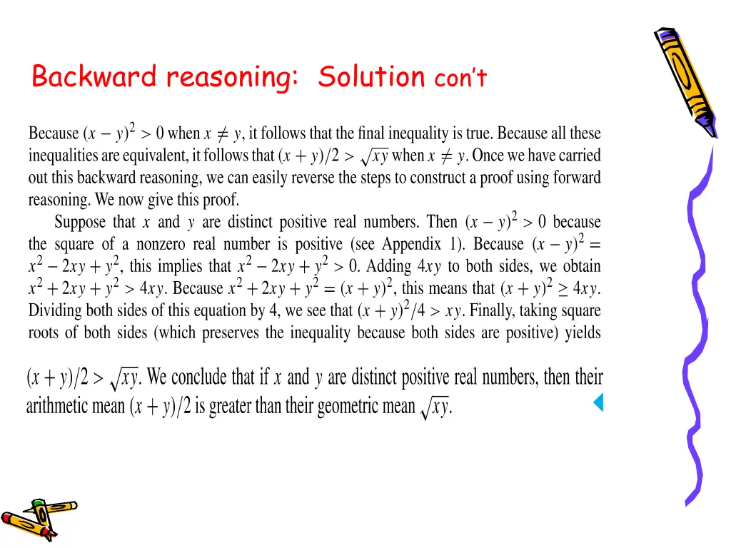 backward reasoning solution con t