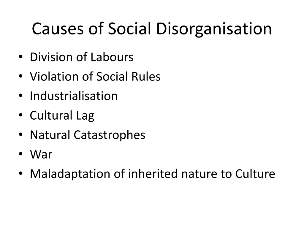 causes of social disorganisation