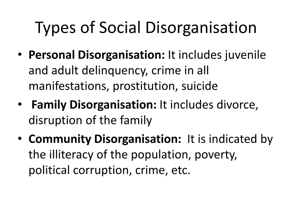types of social disorganisation