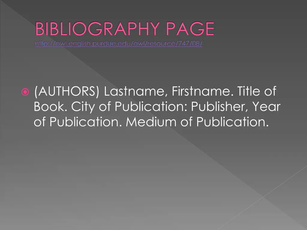bibliography page http owl english purdue