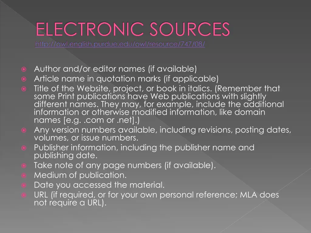 electronic sources http owl english purdue
