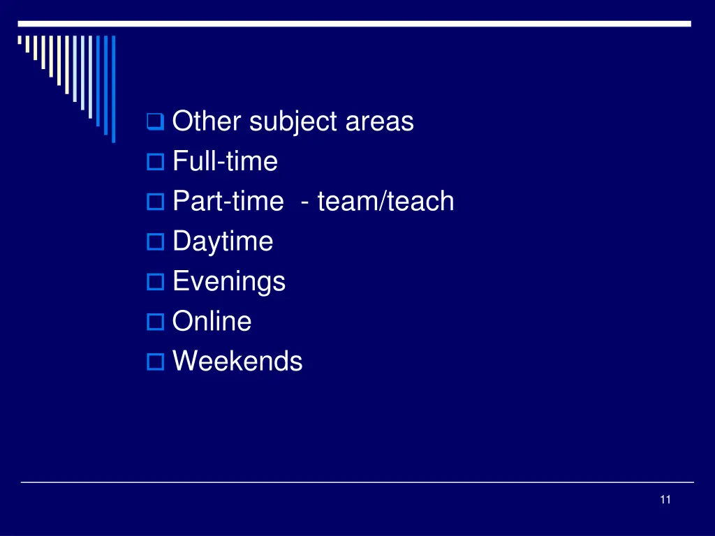 other subject areas full time part time team