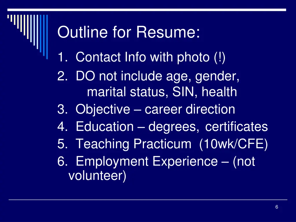 outline for resume