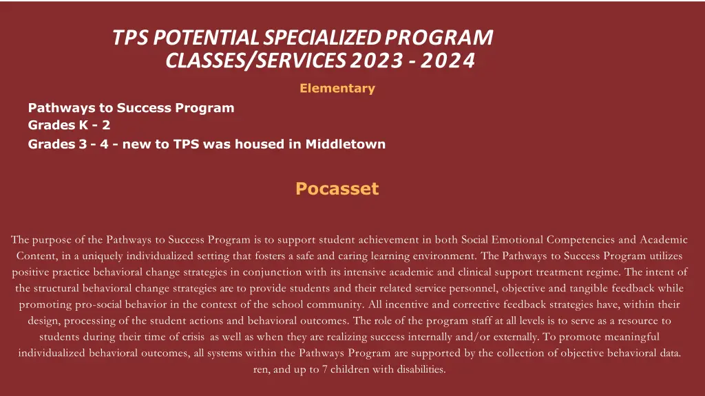 tps potential specialized program classes 1