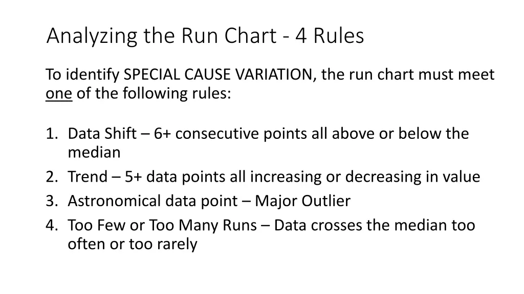 analyzing the run chart 4 rules
