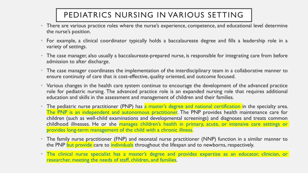 pediatrics nursing in various setting 1