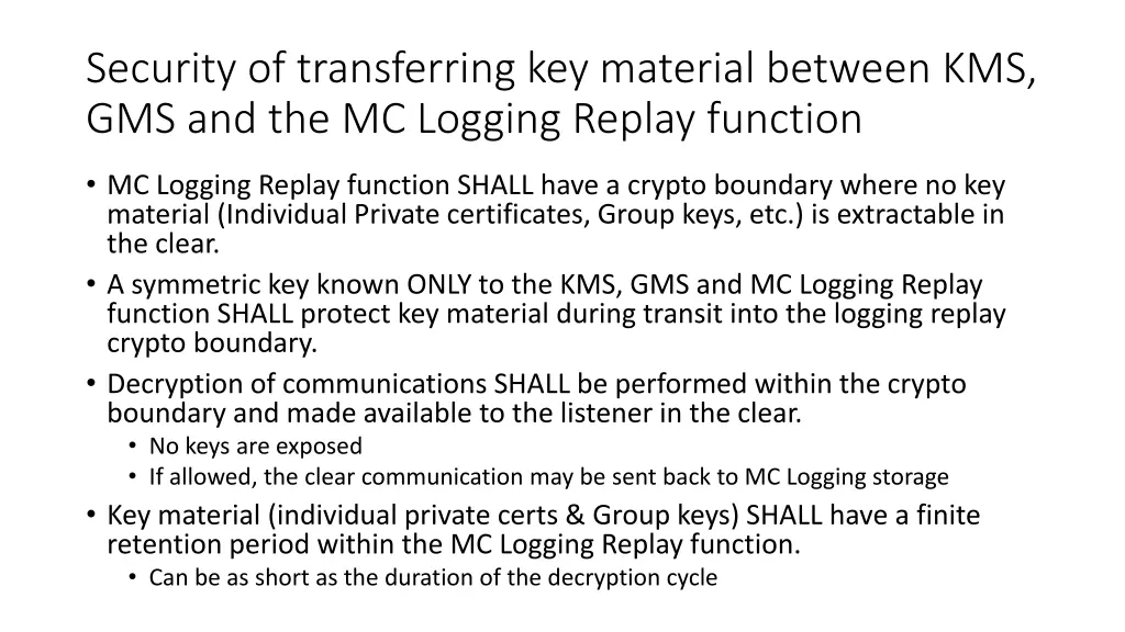 security of transferring key material between