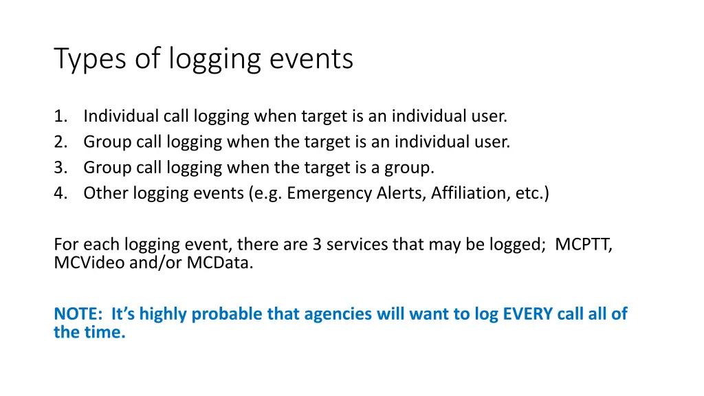 types of logging events