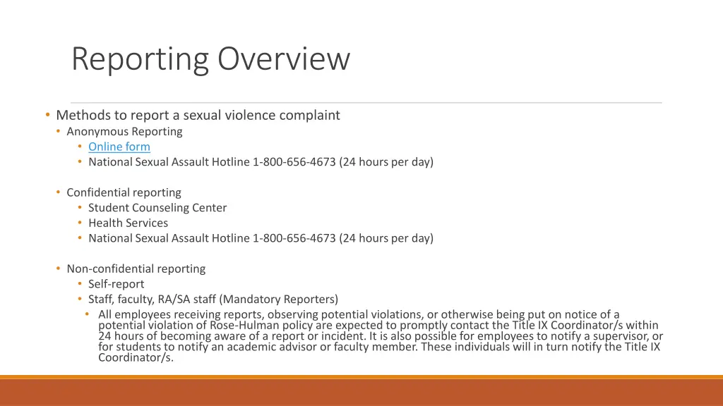reporting overview