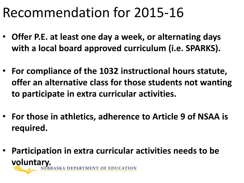 recommendation for 2015 16