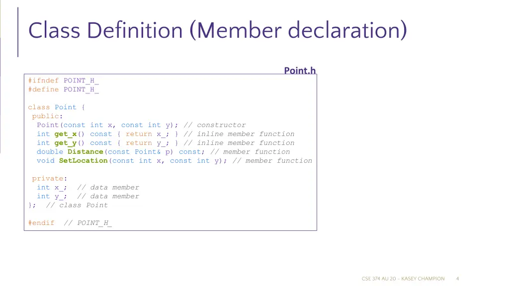 class definition member declaration
