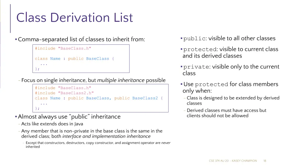 class derivation list