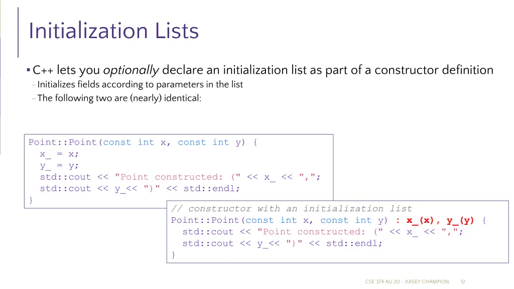 initialization lists