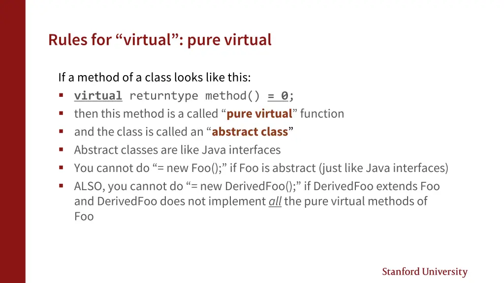 rules for virtual pure virtual