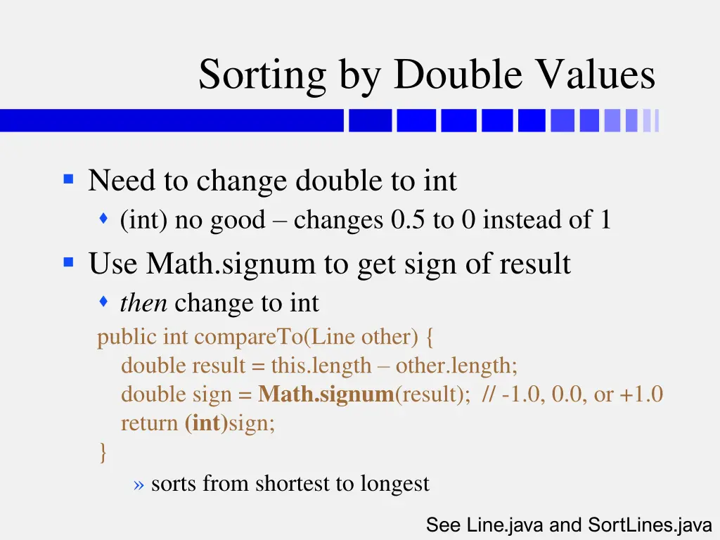 sorting by double values