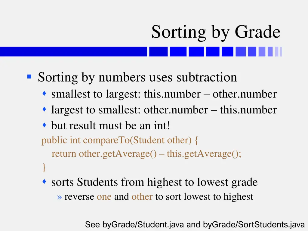 sorting by grade