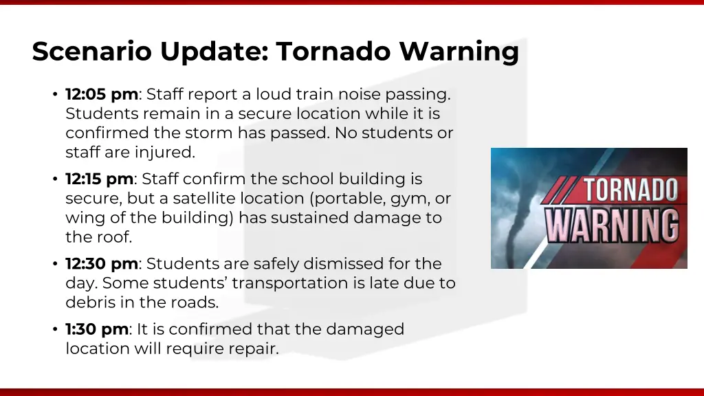 scenario update tornado warning 1