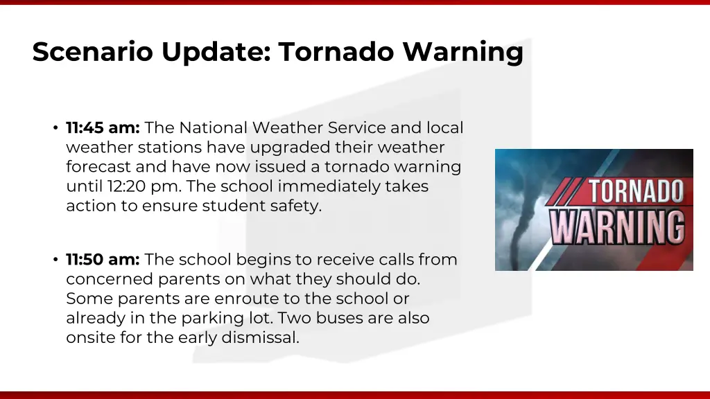 scenario update tornado warning