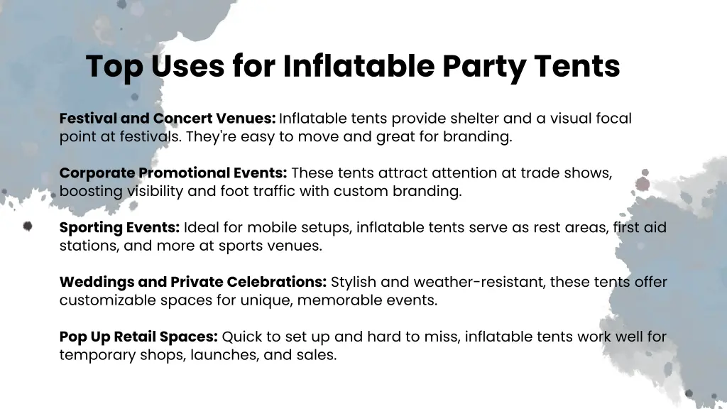 top uses for inflatable party tents
