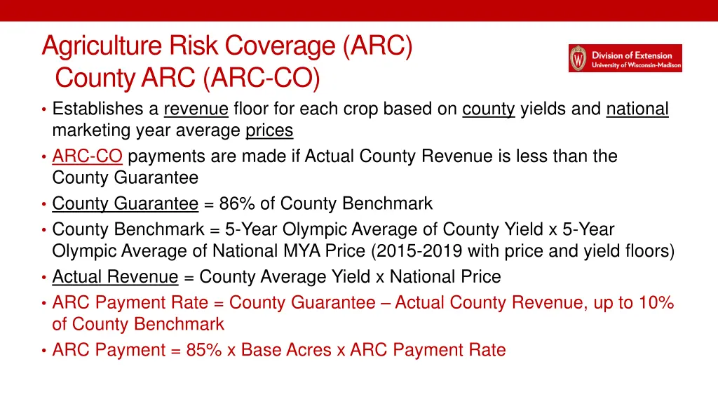 agriculture risk coverage arc county