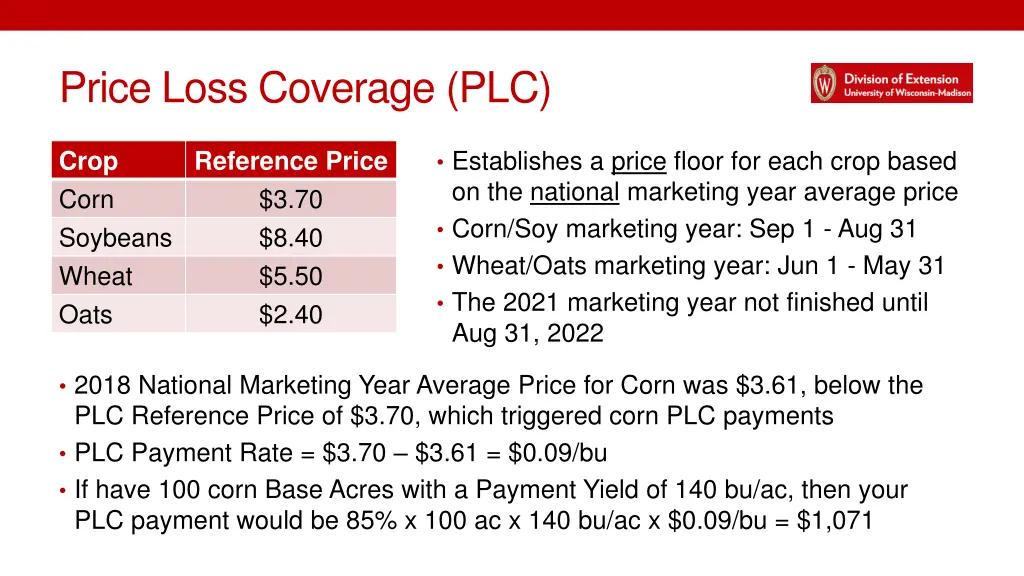 price loss coverage plc