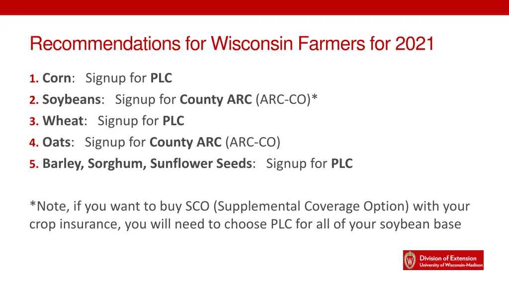 recommendations for wisconsin farmers for 2021