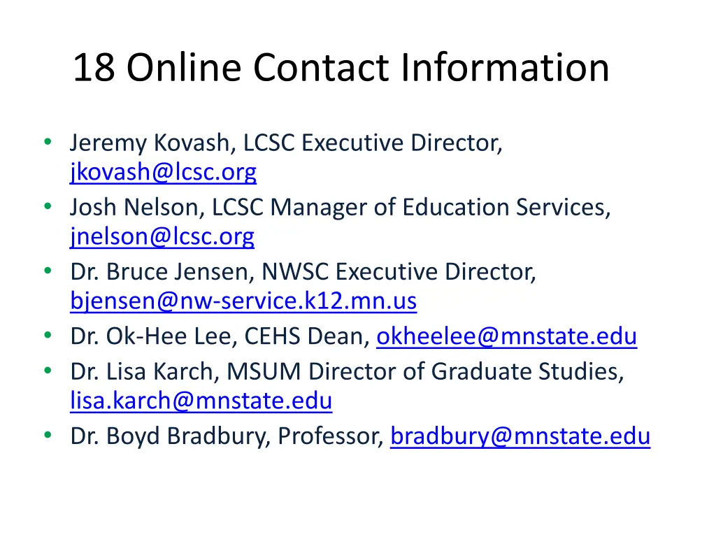 18 online contact information