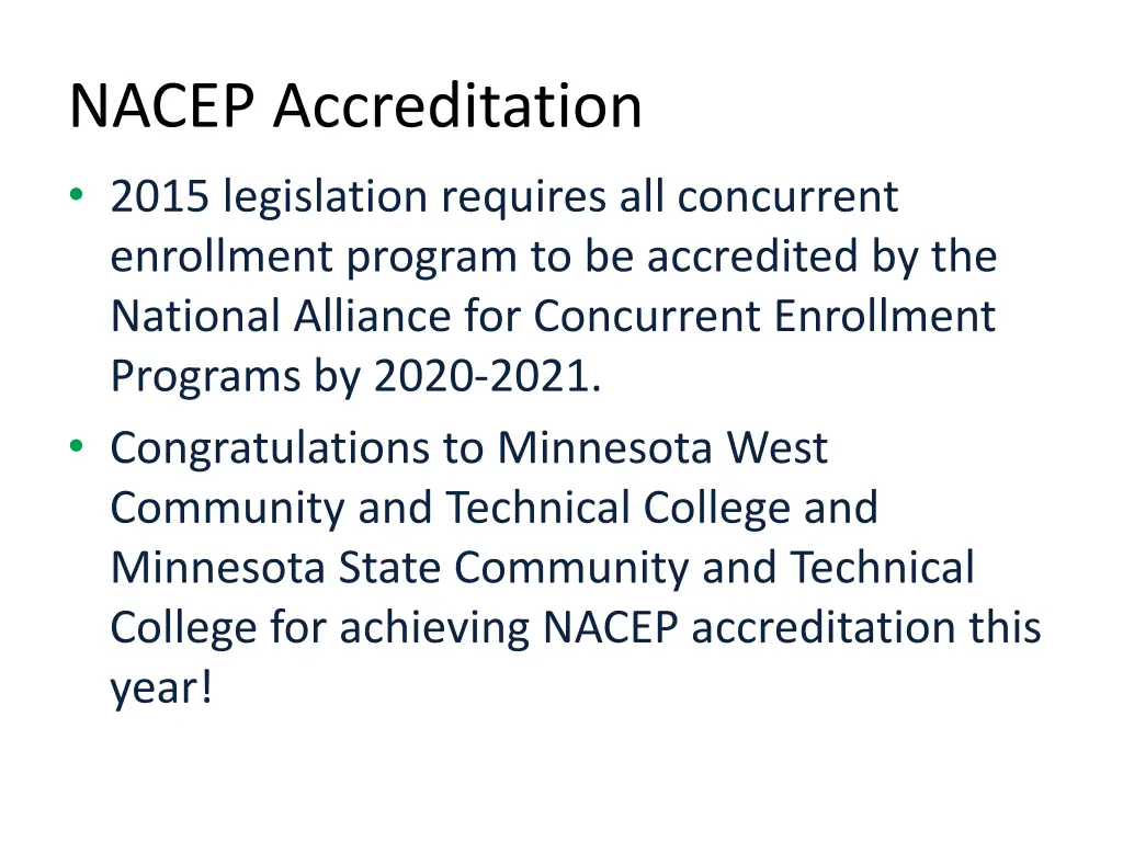nacep accreditation 2015 legislation requires