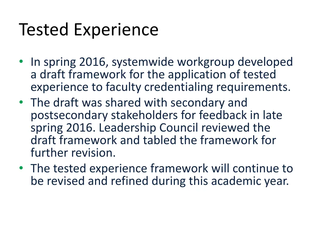 tested experience