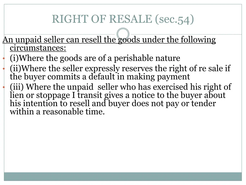 right of resale sec 54