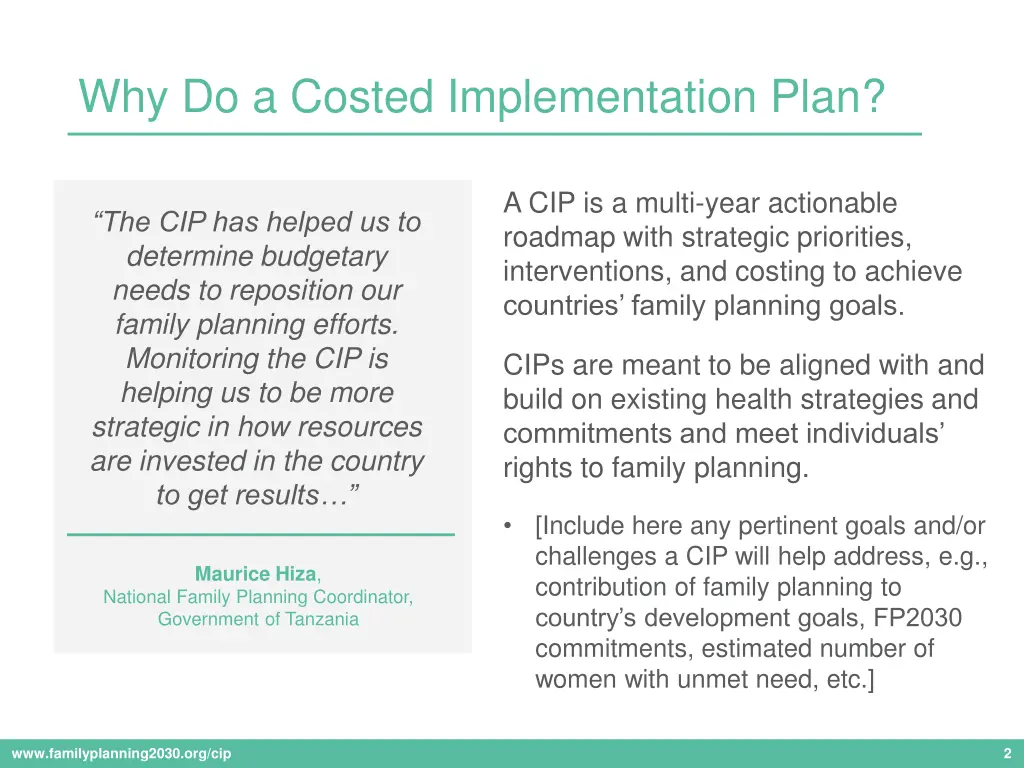 why do a costed implementation plan