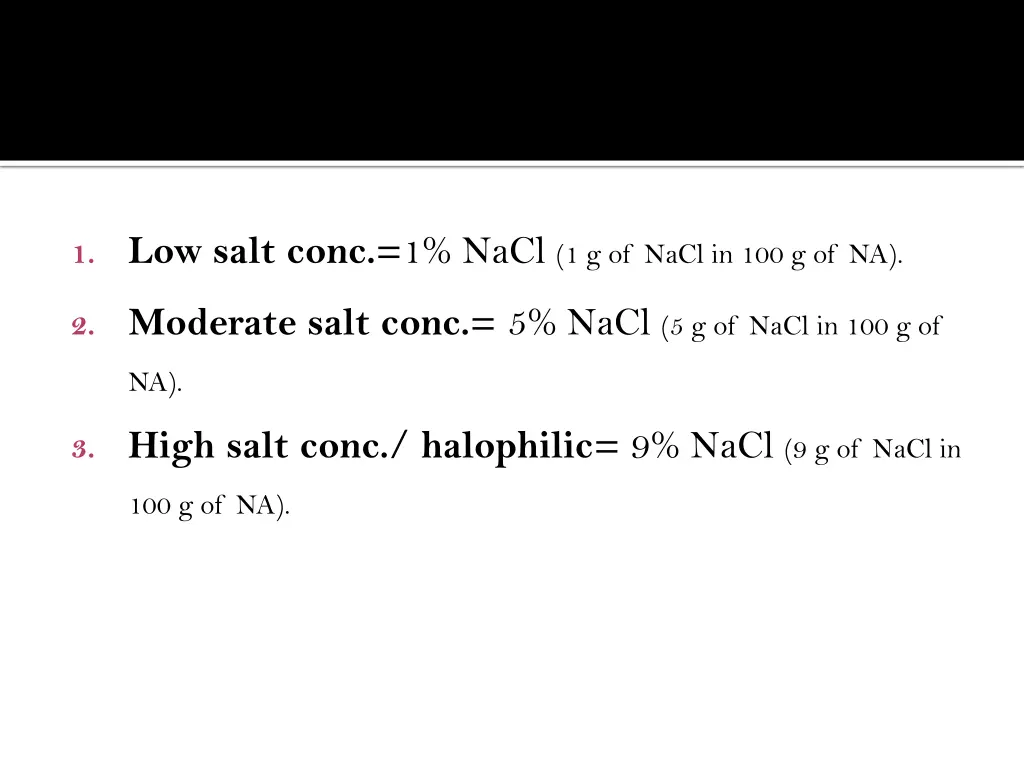 1 low salt conc 1 nacl 1 g of nacl in 100 g of na