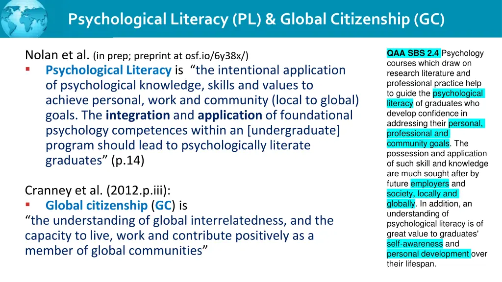 psychological literacy pl global citizenship gc