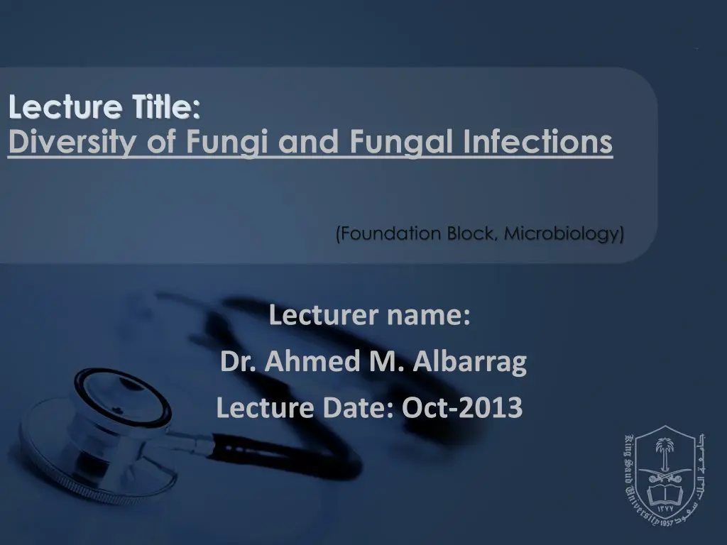 lecture title diversity of fungi and fungal