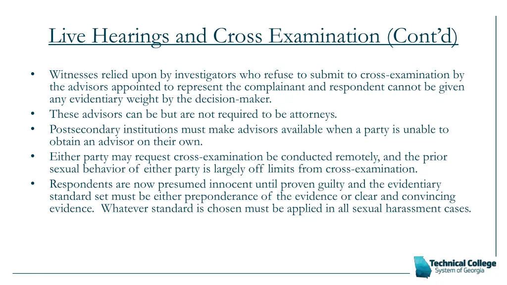 live hearings and cross examination cont d