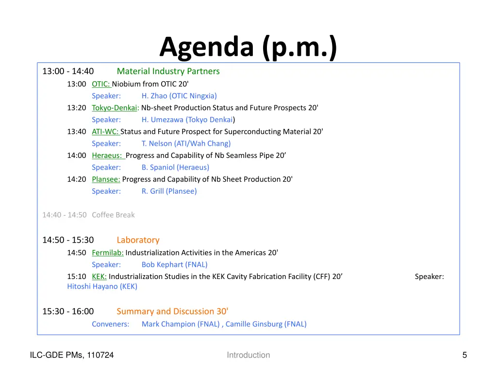 agenda p m material industry partners 13 00 otic