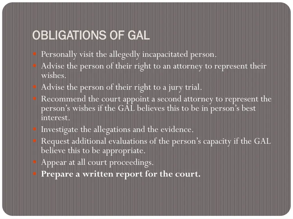 obligations of obligations of gal